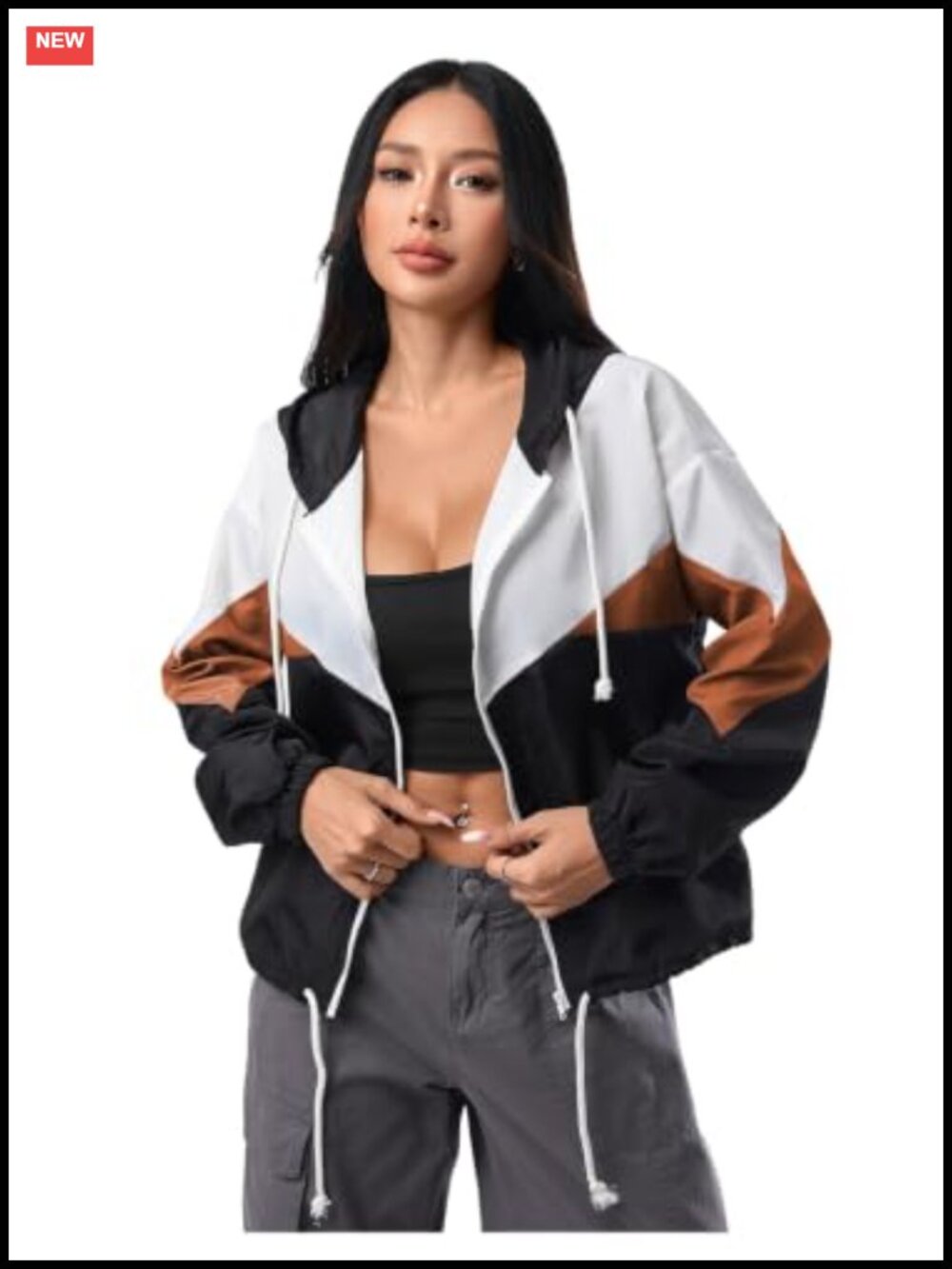 Women's Casual Hooded Windbreaker Jacket Color Block Thin Quick Dry